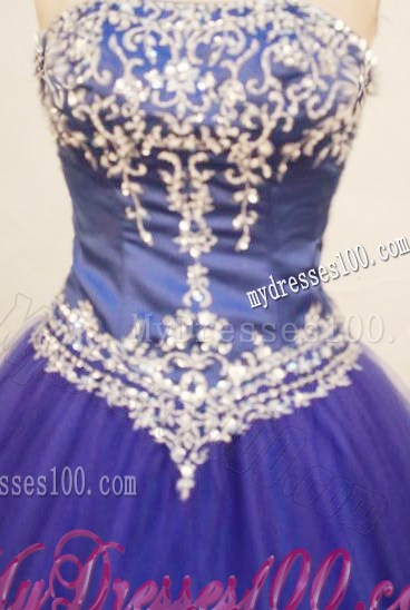 Royal Blue zipper-up Puffy Appliques Beading Quinceanera Gowns